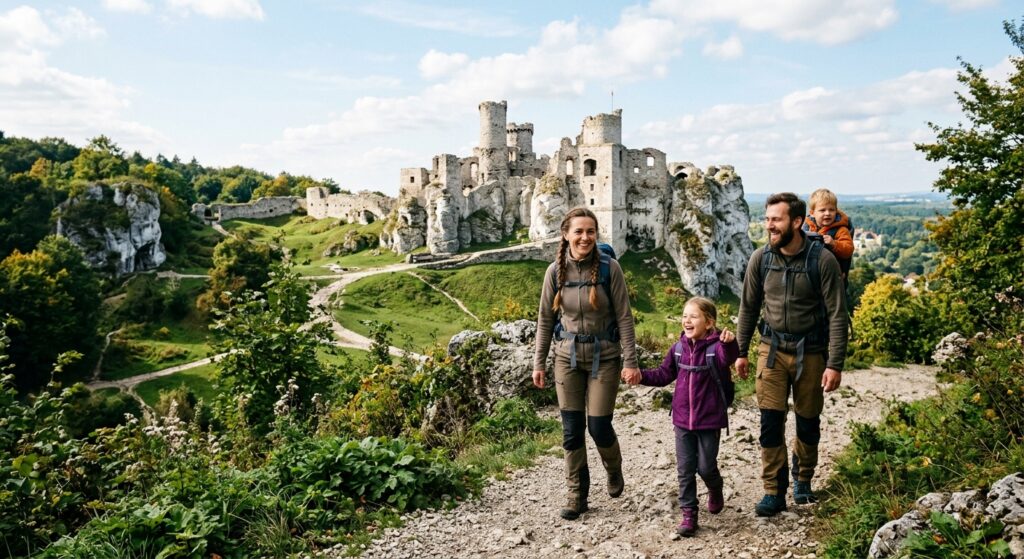 A high-quality, editorial-style photograph of a picturesque medieval castle ruin on the Eagle's Nest